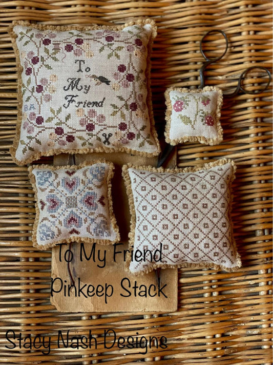 To My Friend Pinkeep Stack  - Stacy Nash Primitives - Cross Stitch Pattern, Needlecraft Patterns, Needlecraft Patterns, The Crafty Grimalkin - A Cross Stitch Store