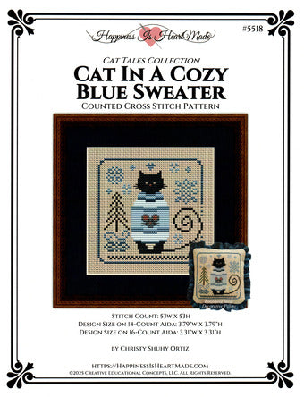 Cat in a Cozy Blue Sweater - Happiness is HeartMade - Cross Stitch Pattern