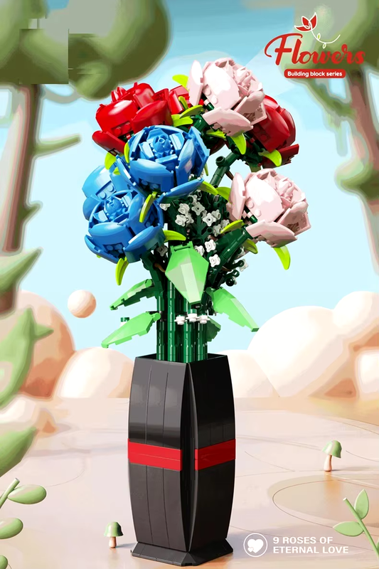 9 Roses of Eternal Love Building Brick Potted Flower F07M9-3(101)