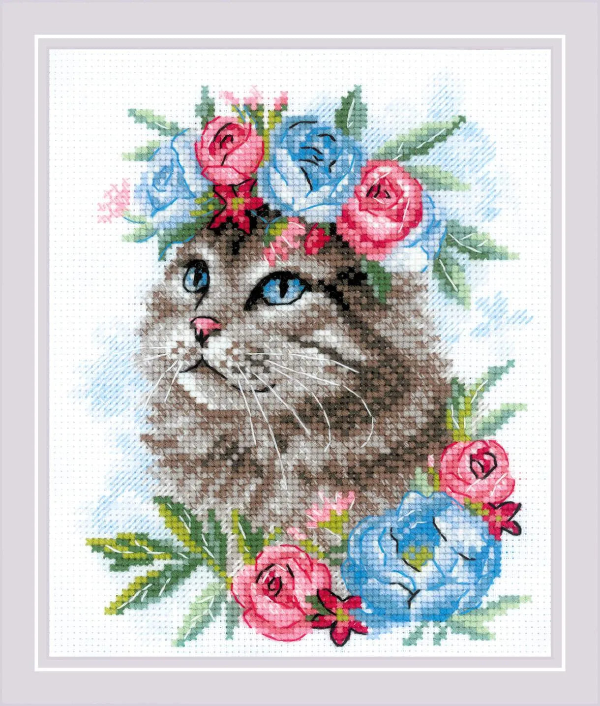 Cat in Flowers R2088 Counted Cross Stitch Kit, The Crafty Grimalkin - A Cross Stitch Store