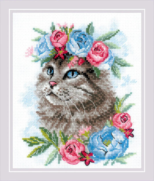 Cat in Flowers R2088 Counted Cross Stitch Kit, The Crafty Grimalkin - A Cross Stitch Store