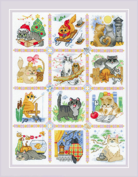 Cat Calendar R2136 Counted Cross Stitch Kit, The Crafty Grimalkin - A Cross Stitch Store