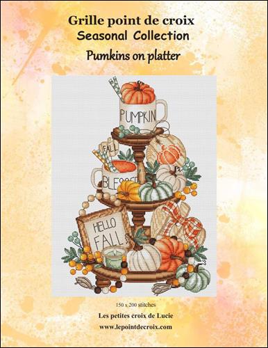 Pumpkins on Platter - Les Petites croix de Lucie - Cross Stitch Pattern, Needlecraft Patterns, Needlecraft Patterns, The Crafty Grimalkin - A Cross Stitch Store