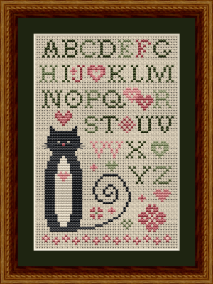 Heart Alphabet Cat - Happiness is HeartMade - Cross Stitch Pattern