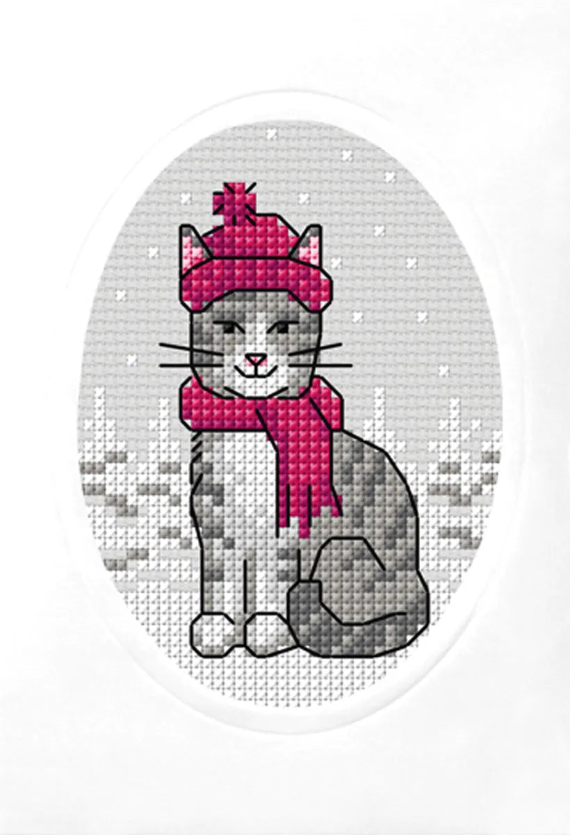 Complete counted cross stitch kit - greetings card Cat in a Red Hat 6319, Needlecraft Kits, Needlecraft Kits, The Crafty Grimalkin - A Cross Stitch Store