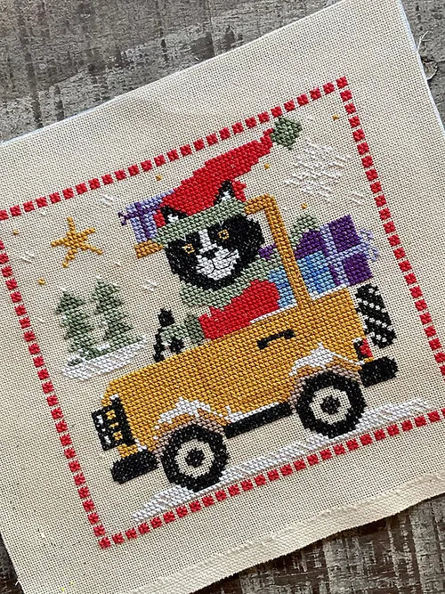 Santa's Cat in a Jeep - December Stitches -  Cross Stitch Pattern