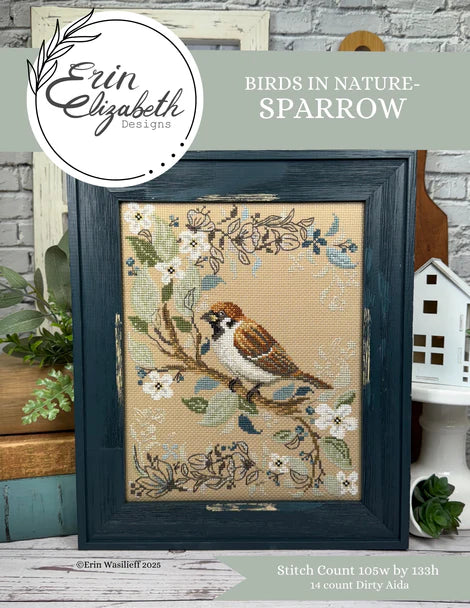 PREORDER Birds in Nature - Sparrow - Erin Elizabeth Designs - Cross Stitch Pattern, Needlecraft Patterns, The Crafty Grimalkin - A Cross Stitch Store