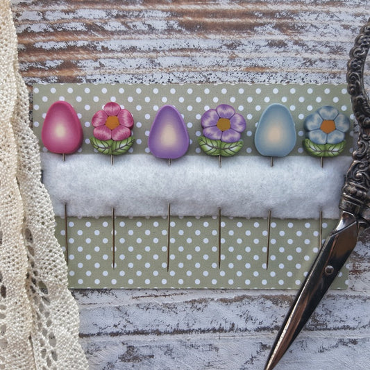 PREORDER Eggs and Flowers Nashville 2025 Exclusive Pin Set - Puntini Puntini, Needlecraft Patterns, The Crafty Grimalkin - A Cross Stitch Store