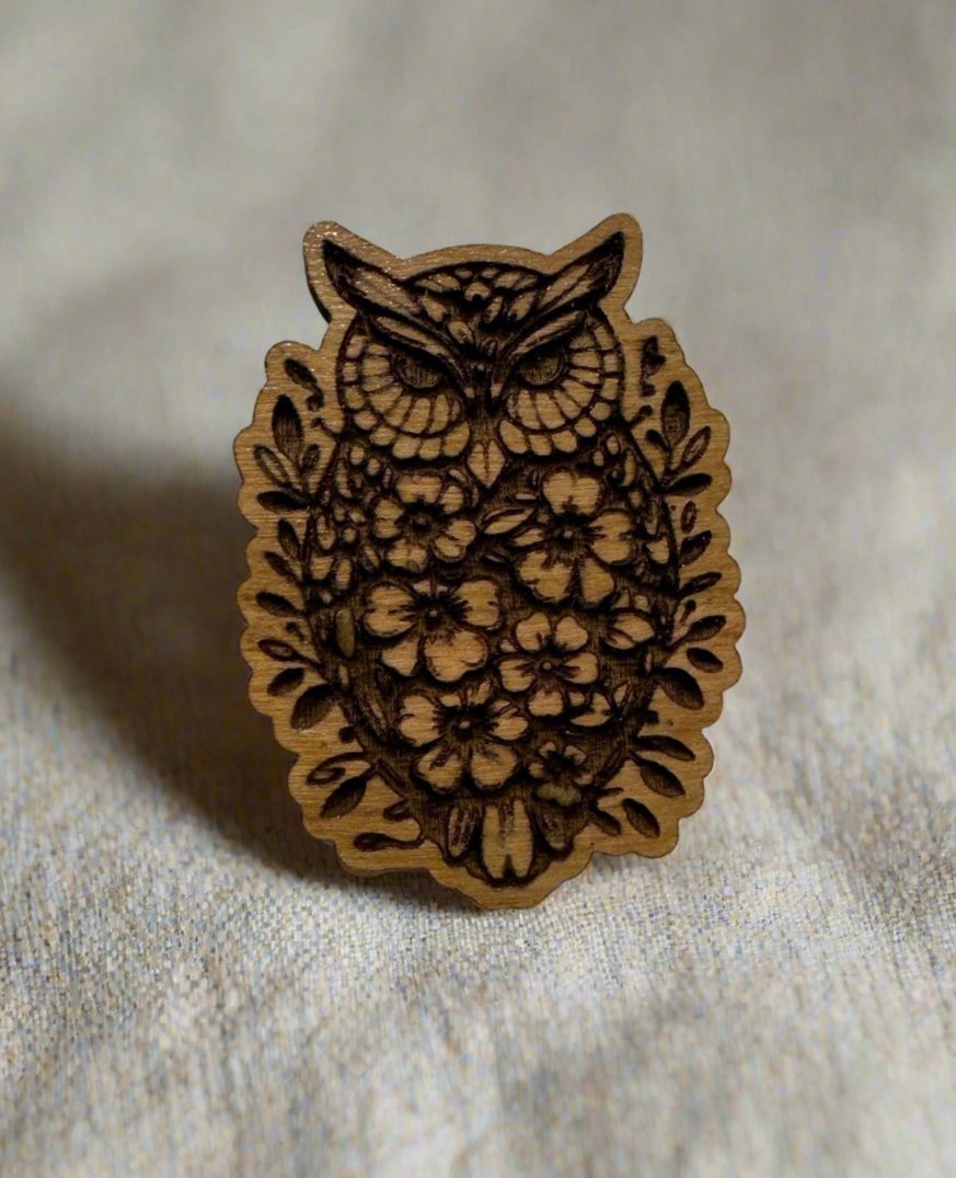 Floral Owl Wooden Magnetic Needle Minder