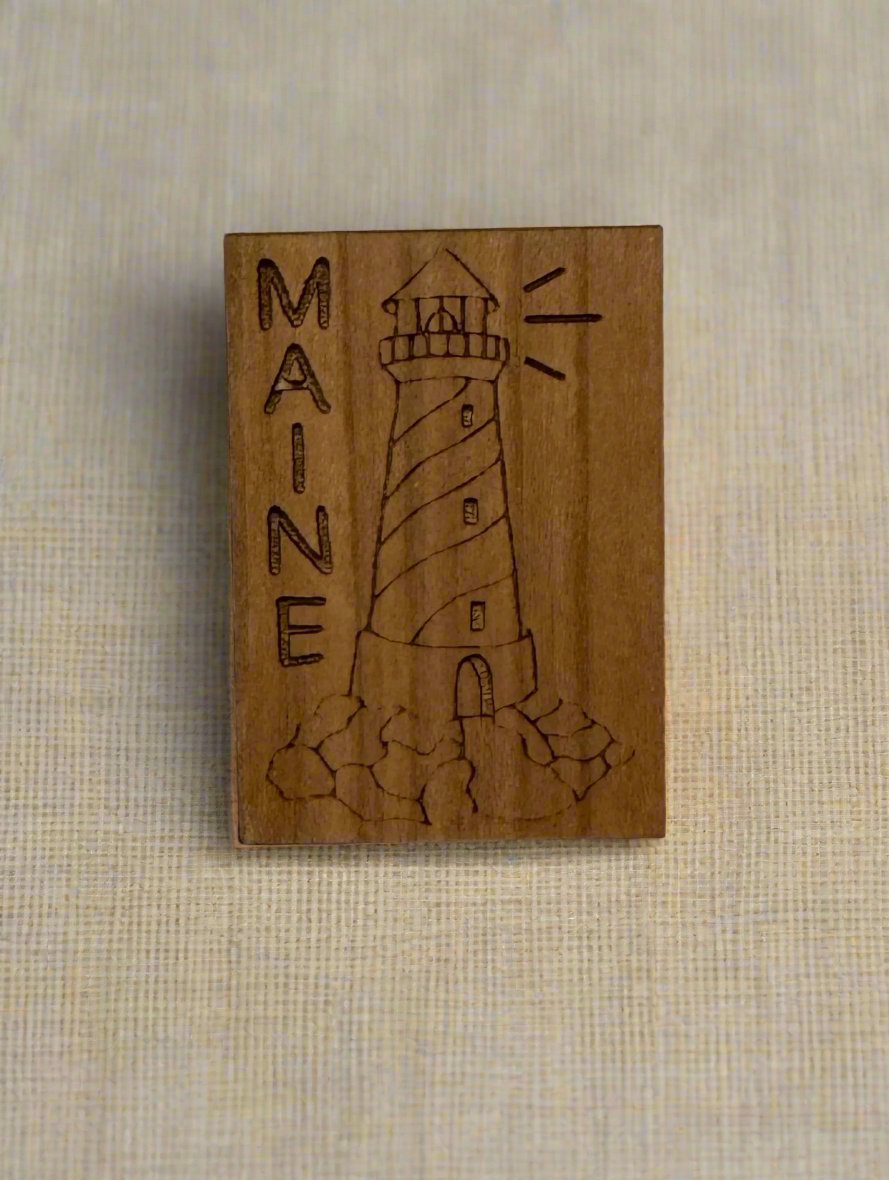 Maine Lighthouse Wooden Magnetic Needle Minder