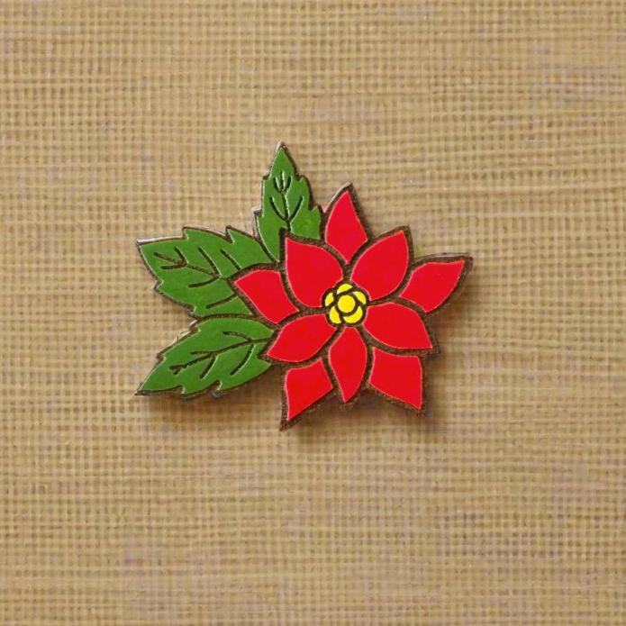 Poinsettia Hand Painted Wooden Magnetic Needle Minder