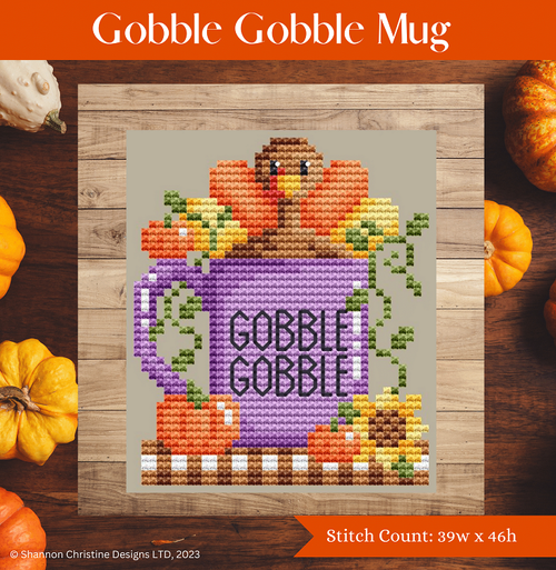 Gobble Gobble Mug - Shannon Christine Designs - Cross Stitch Pattern, Needlecraft Patterns, The Crafty Grimalkin - A Cross Stitch Store