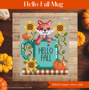 Hello Fall Mug - Shannon Christine Designs - Cross Stitch Pattern, Needlecraft Patterns, The Crafty Grimalkin - A Cross Stitch Store