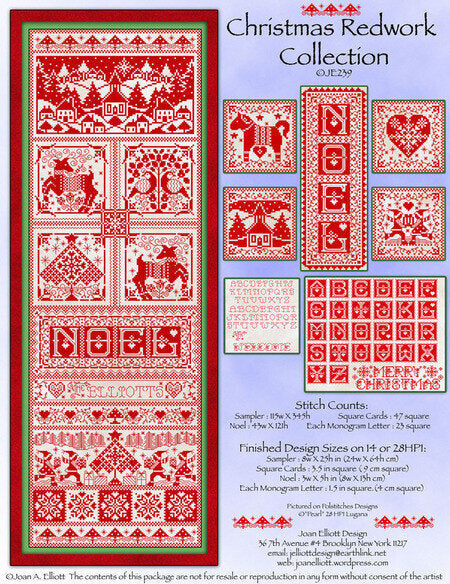 Christmas Redwork Collection by Joan Elliot Design - Cross Stitch Pattern