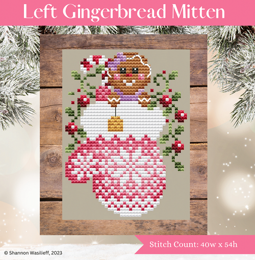 Left Gingerbread Mitten - Shannon Christine Designs - Cross Stitch Pattern, Needlecraft Patterns, The Crafty Grimalkin - A Cross Stitch Store