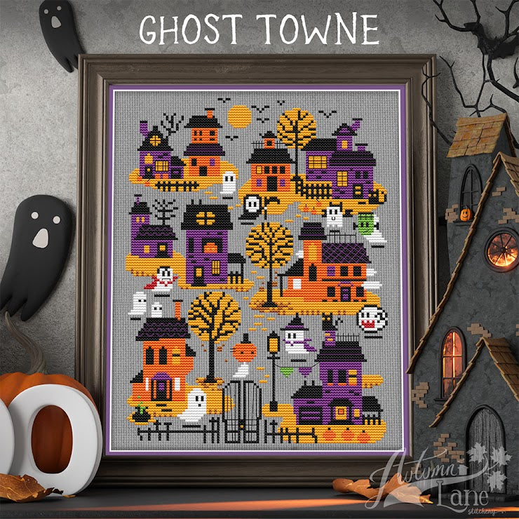 PRE-ORDER Ghost Town - Autumn Lane - Cross Stitch Pattern, The Crafty Grimalkin - A Cross Stitch Store