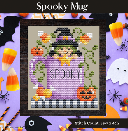 Spooky Mug - Shannon Christine Designs - Cross Stitch Pattern, Needlecraft Patterns, The Crafty Grimalkin - A Cross Stitch Store