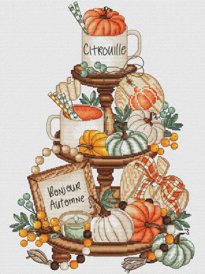 Pumpkins on Platter - Les Petites croix de Lucie - Cross Stitch Pattern, Needlecraft Patterns, Needlecraft Patterns, The Crafty Grimalkin - A Cross Stitch Store