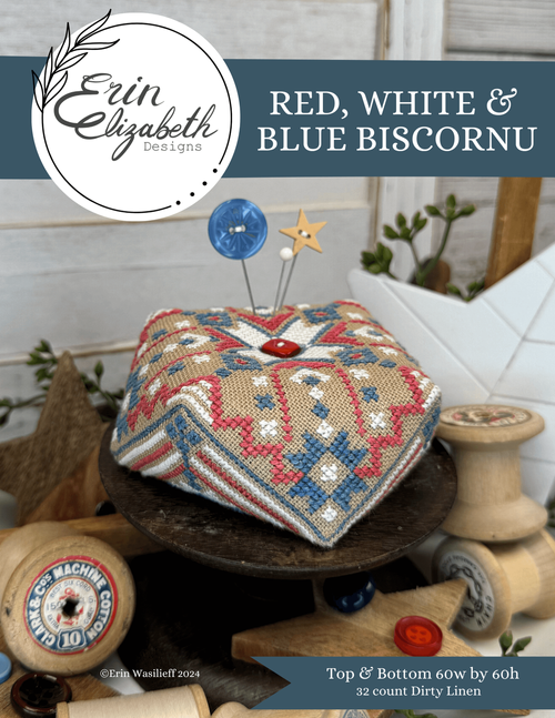 Red, White and blue Biscornu - Erin Elizabeth Designs - Cross Stitch Pattern