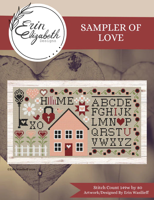 Sampler of Love by Erin Elizabeth Designs - Cross Stitch Pattern, Needlecraft Patterns, The Crafty Grimalkin - A Cross Stitch Store