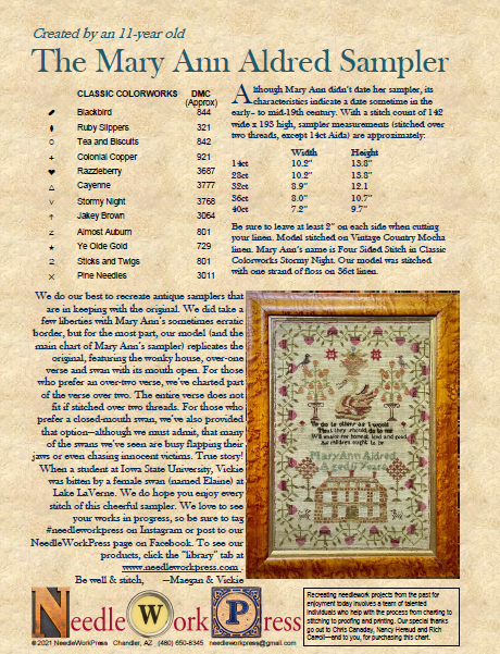 PRE-ORDER Mary Ann Aldred Sampler - Needlework Press - Cross Stitch Pattern, Needlecraft Patterns, Needlecraft Patterns, The Crafty Grimalkin - A Cross Stitch Store