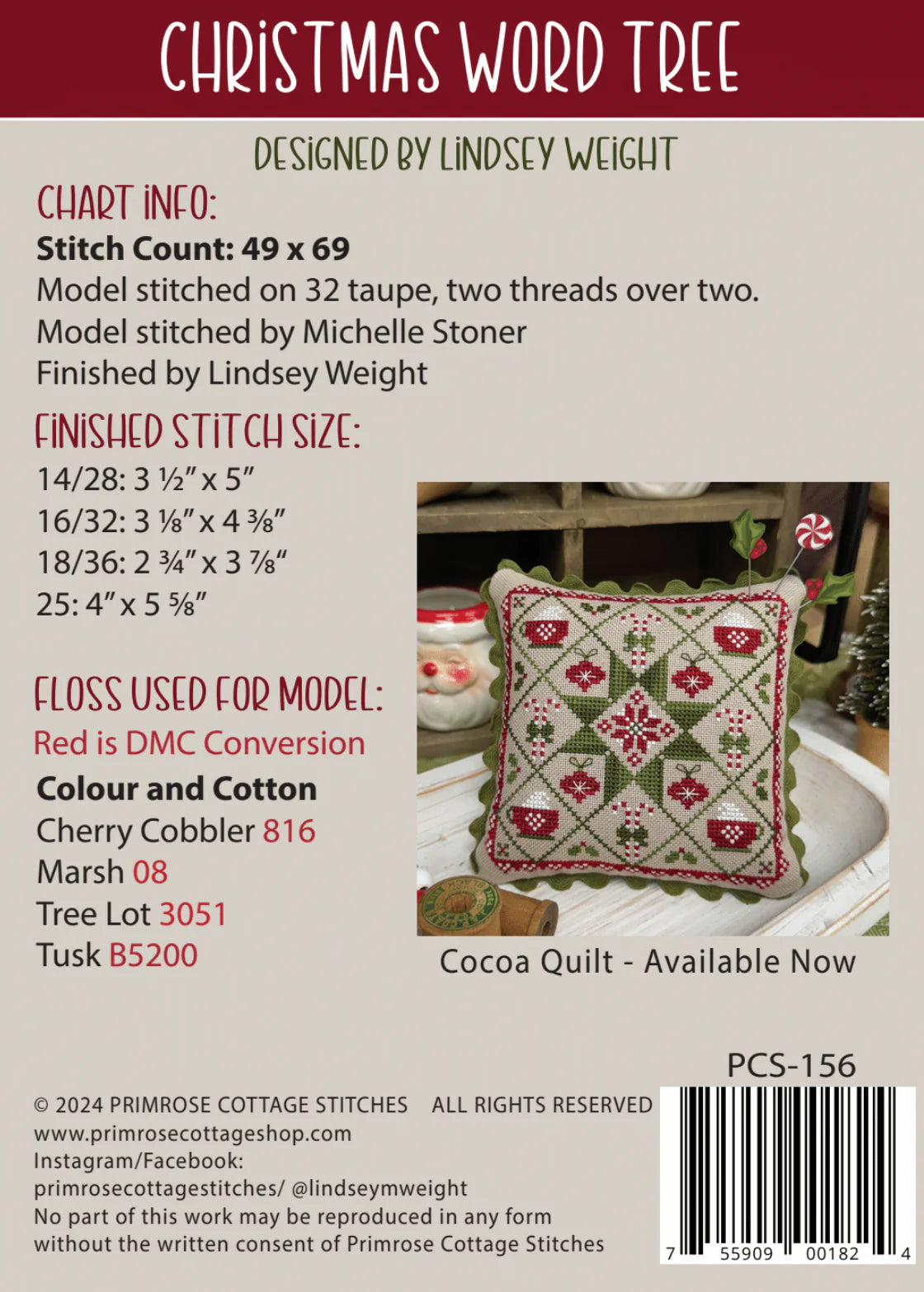 Christmas Word Tree - Primrose Cottage Stitches - Cross Stitch Pattern