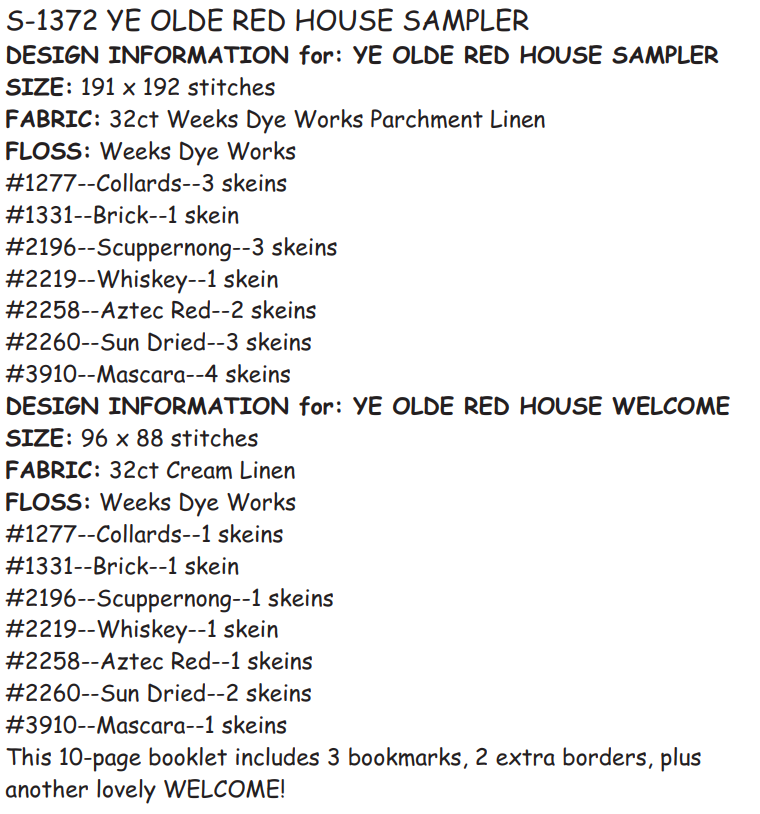 PREORDER YE OLDE RED HOUSE SAMPLER - Rosewood Manor - Cross Stitch Pattern, Needlecraft Patterns, The Crafty Grimalkin - A Cross Stitch Store