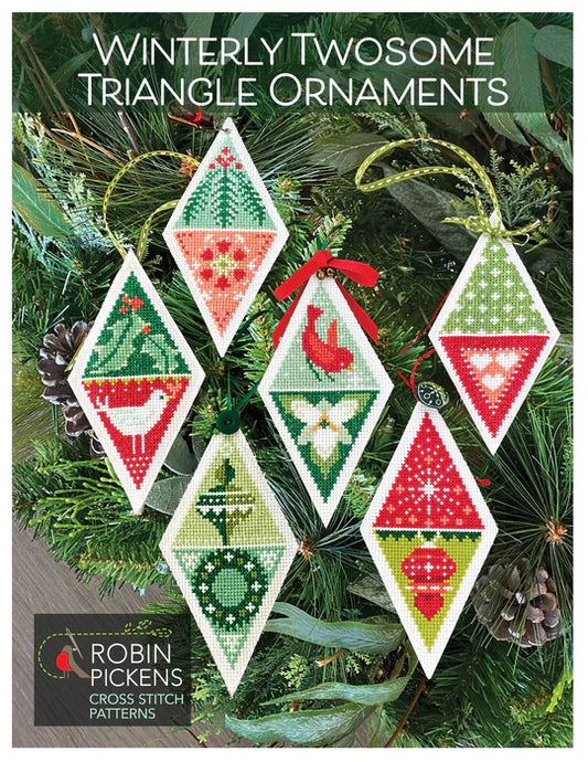 Winterly Twosome Triangle Ornaments - Robin Pickens Cross Stitch Patterns, The Crafty Grimalkin - A Cross Stitch Store