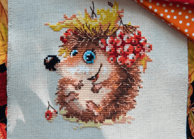 Autumn Hedgehog 0-75 Counted Cross-Stitch Kit, Needlecraft Kits, Needlecraft Kits, The Crafty Grimalkin - A Cross Stitch Store