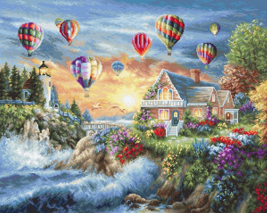 Balloons over Sunset Cove B614L Counted Cross-Stitch Kit, Needlecraft Kits, Needlecraft Kits, The Crafty Grimalkin - A Cross Stitch Store