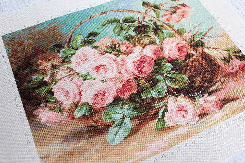 Basket of Roses B547L Counted Cross-Stitch Kit, Needlecraft Kits, Needlecraft Kits, The Crafty Grimalkin - A Cross Stitch Store