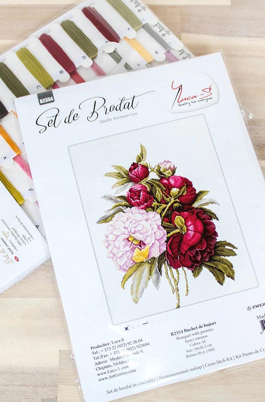 Bouquet with peonies B2354L Counted Cross-Stitch Kit, The Crafty Grimalkin - A Cross Stitch Store