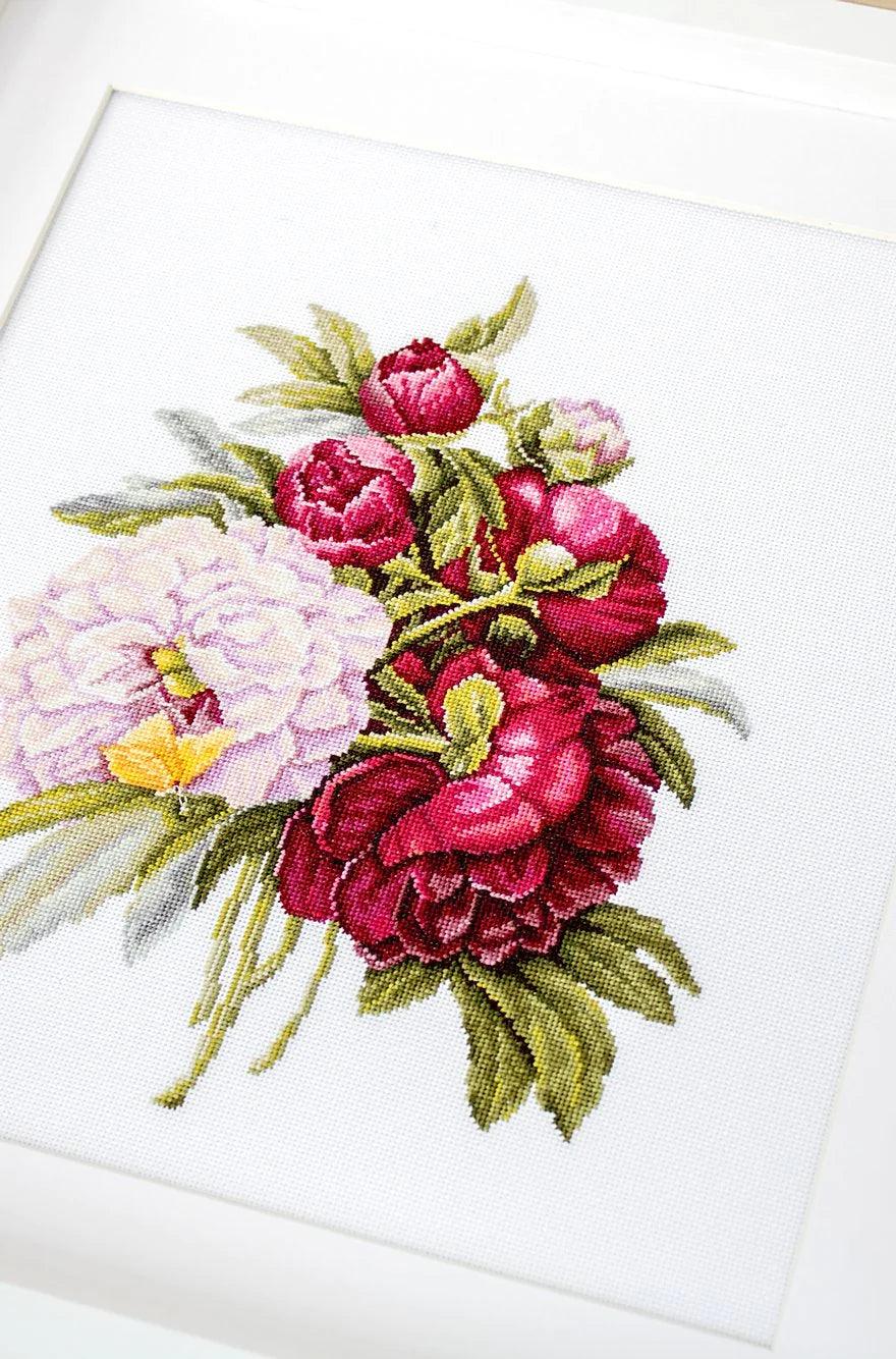 Bouquet with peonies B2354L Counted Cross-Stitch Kit, The Crafty Grimalkin - A Cross Stitch Store