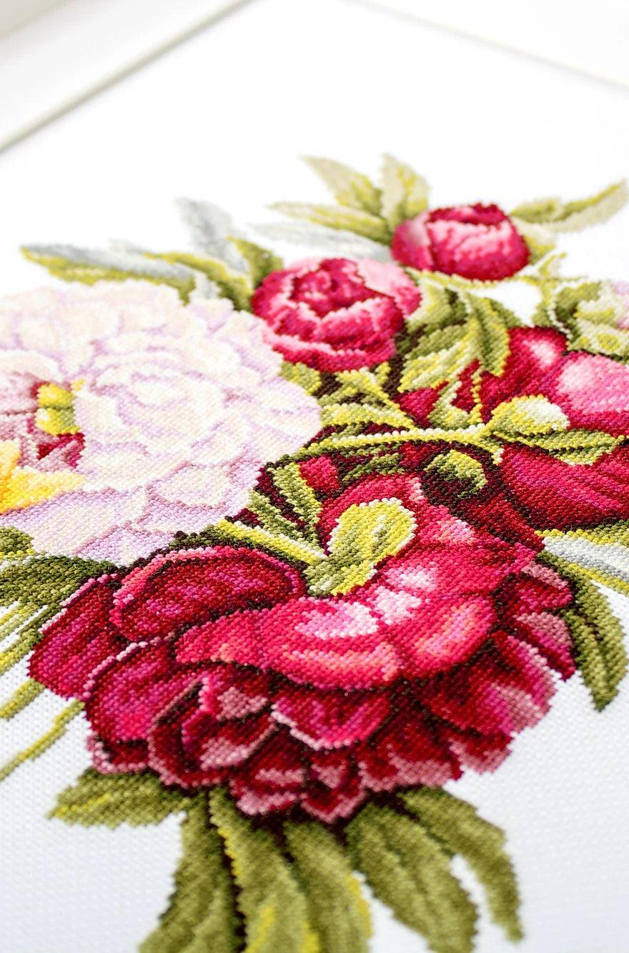 Bouquet with peonies B2354L Counted Cross-Stitch Kit, The Crafty Grimalkin - A Cross Stitch Store