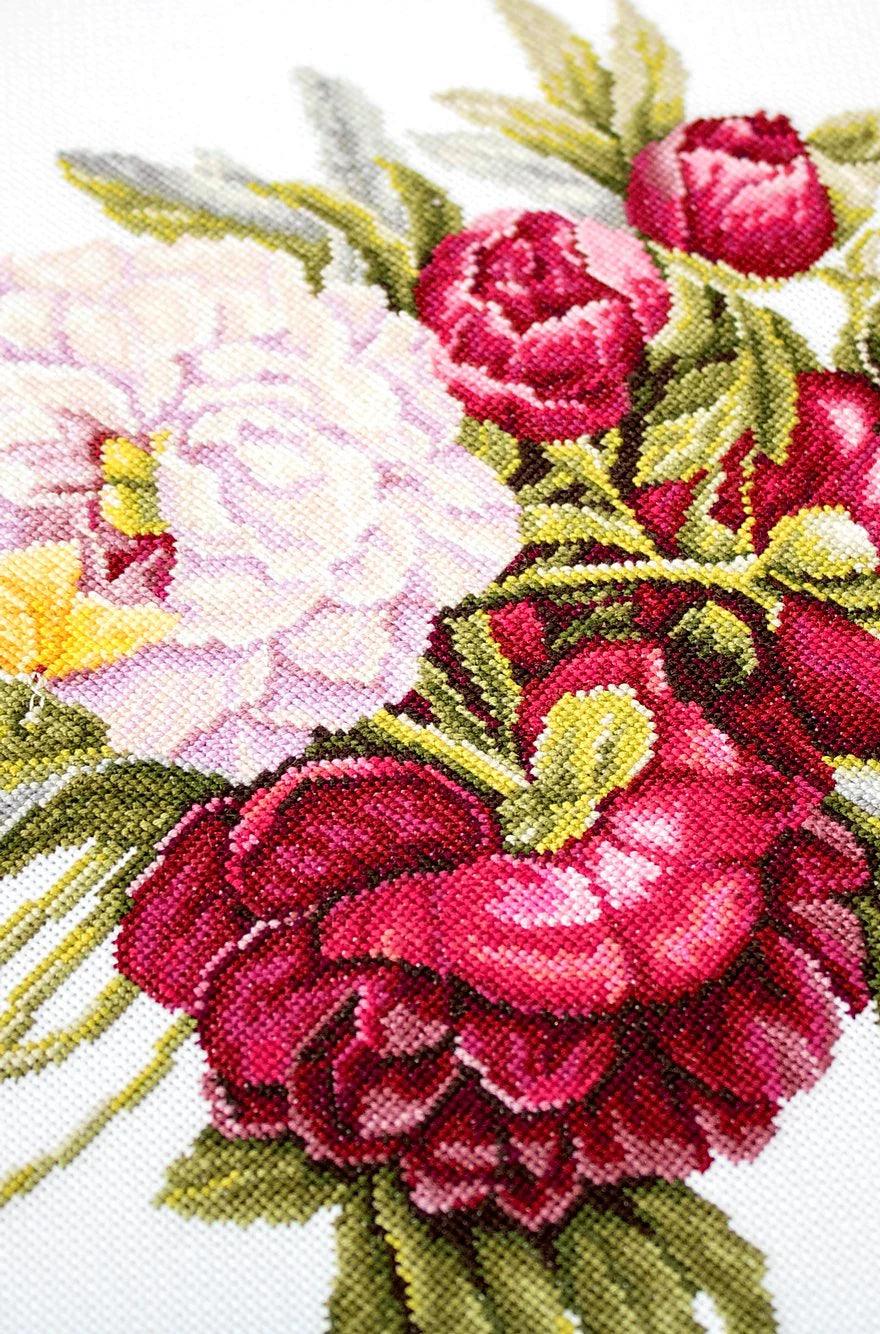 Bouquet with peonies B2354L Counted Cross-Stitch Kit, The Crafty Grimalkin - A Cross Stitch Store