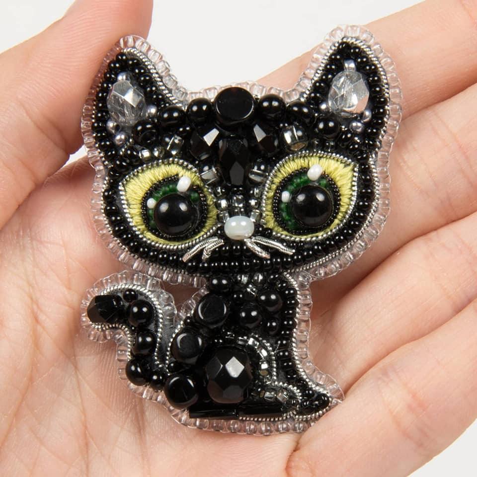 BP-330C Beadwork kit for creating brooch Crystal Art "Black cat", The Crafty Grimalkin - A Cross Stitch Store