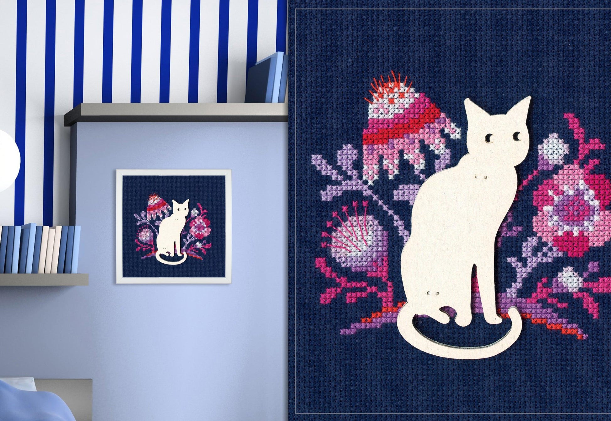 Cat CBE9005 Cross stitch kits with plywood form, The Crafty Grimalkin - A Cross Stitch Store