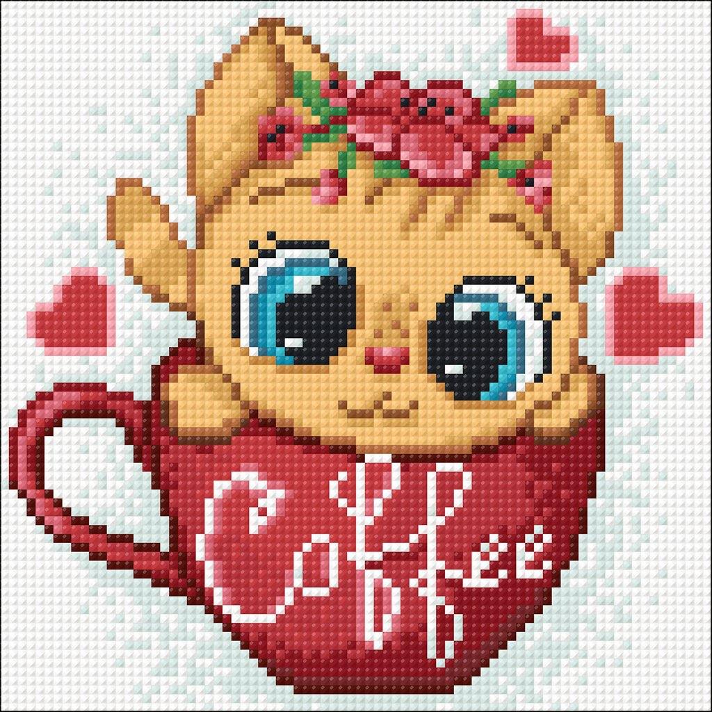 Coffee Cat CS2707 7.9 x 7.9 inches Crafting Spark Diamond Painting Kit, The Crafty Grimalkin - A Cross Stitch Store