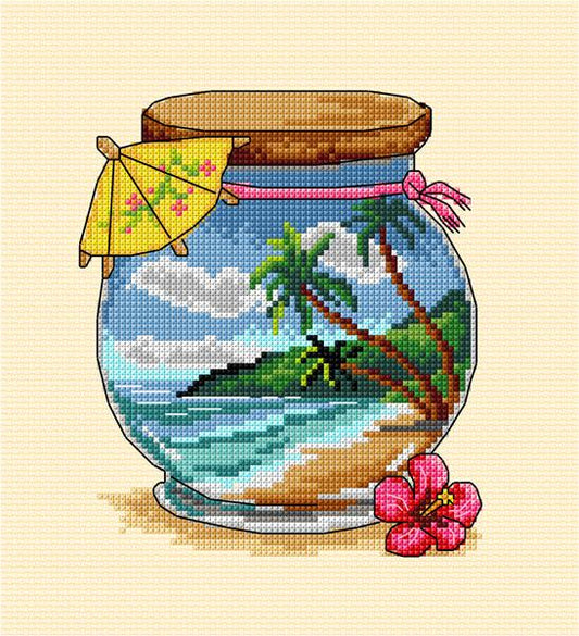 Complete counted cross stitch kit  "Vacation memories - Tropicla Sea", The Crafty Grimalkin - A Cross Stitch Store