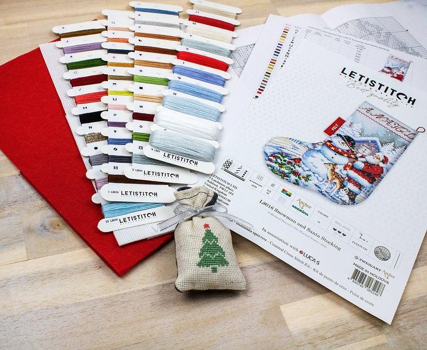 Counted Cross Stitch Kit Snowman and Santa Stocking L8016, Needlecraft Kits, Needlecraft Kits, The Crafty Grimalkin - A Cross Stitch Store