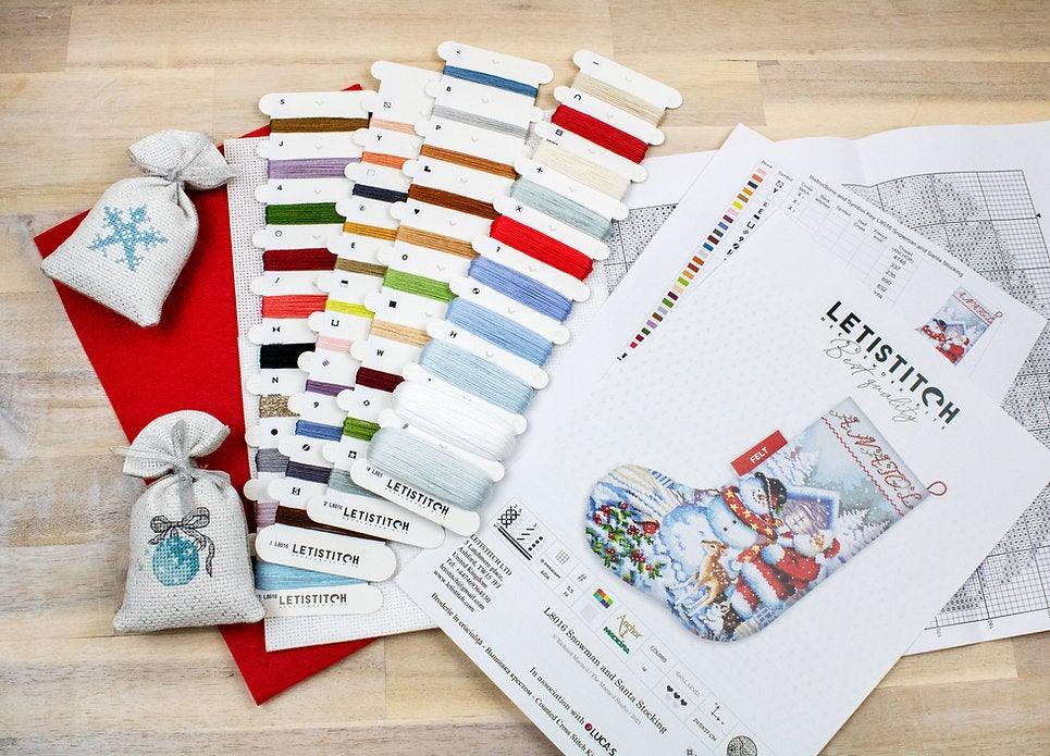 Counted Cross Stitch Kit Snowman and Santa Stocking L8016, Needlecraft Kits, Needlecraft Kits, The Crafty Grimalkin - A Cross Stitch Store