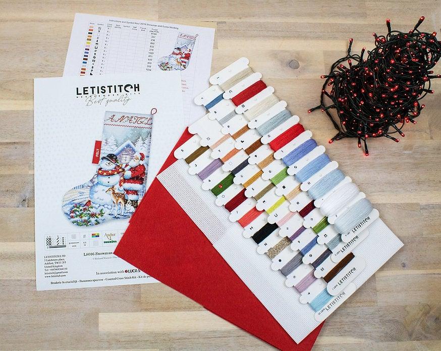 Counted Cross Stitch Kit Snowman and Santa Stocking L8016, Needlecraft Kits, Needlecraft Kits, The Crafty Grimalkin - A Cross Stitch Store