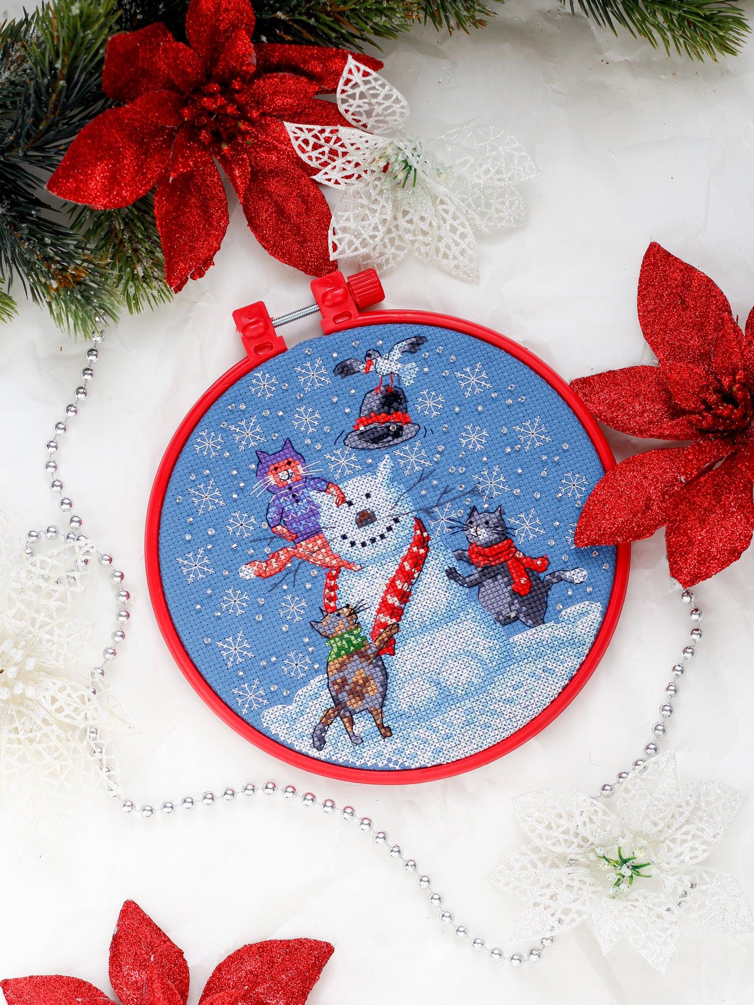 Cross stitch kit Snowman cat AHM-026, The Crafty Grimalkin - A Cross Stitch Store