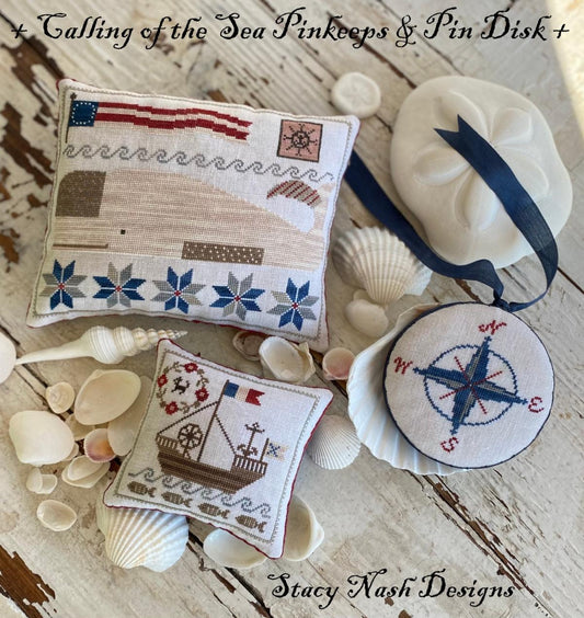 PRE-ORDER Calling of the Sea Pinkeeps & Pin Disk - Stacy Nash Primitives - Cross Stitch Pattern, Needlecraft Patterns, Needlecraft Patterns, The Crafty Grimalkin - A Cross Stitch Store