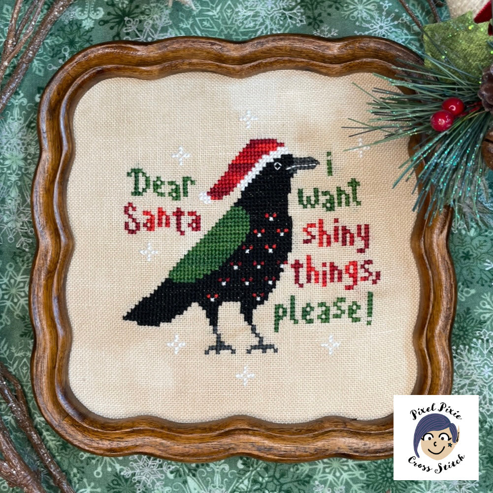 Christmas Crow - Pixel Pixie Cross Stitch - Cross Stitch Pattern