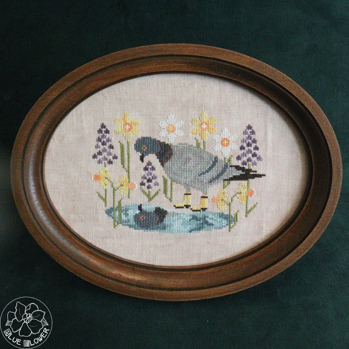 PREORDER Pigeon & Puddle - Blue Flower - Cross Stitch Pattern