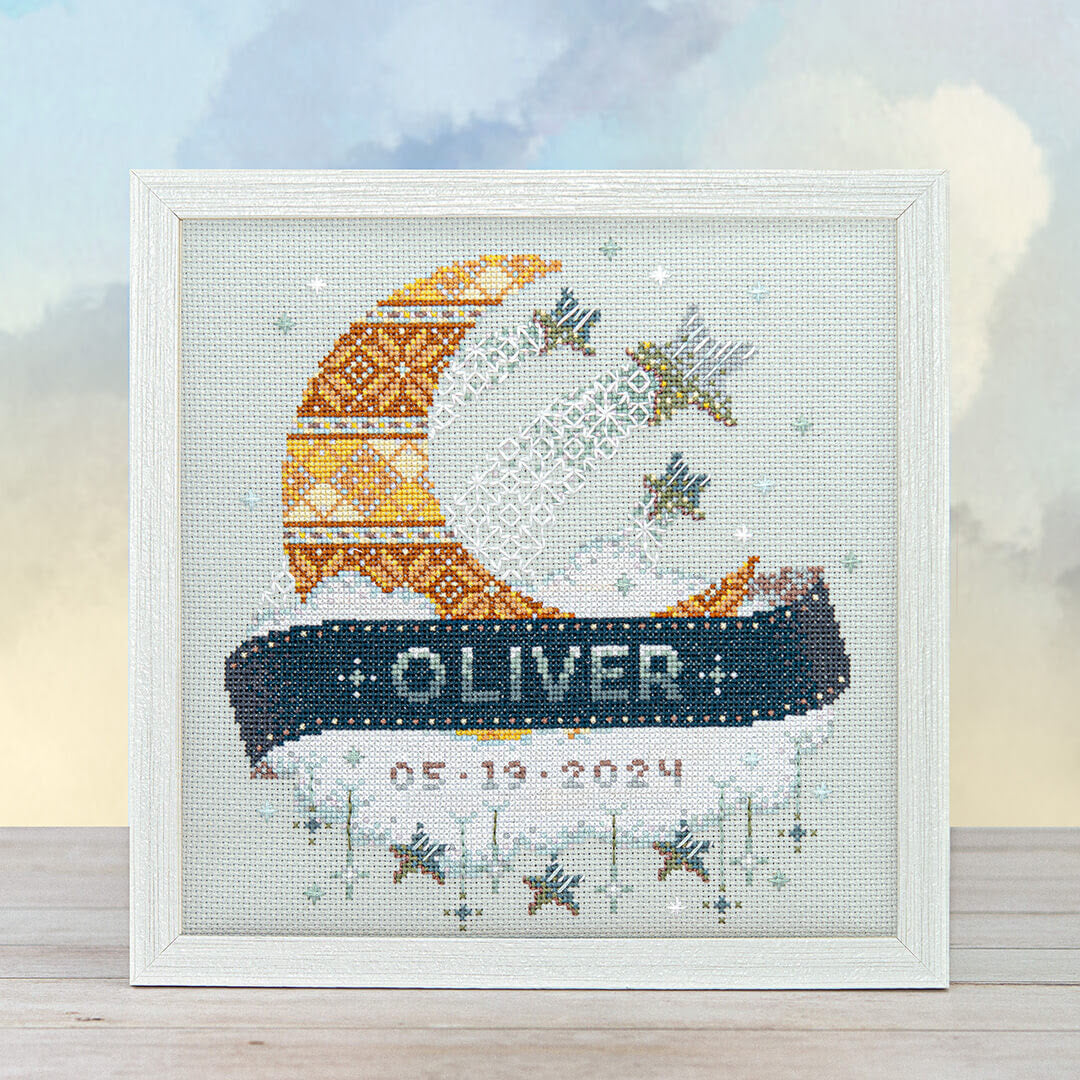 PREORDER Modern Baby Sampler | Moon + Stars - Counting Puddles - Cross Stitch Pattern, Needlecraft Patterns, The Crafty Grimalkin - A Cross Stitch Store