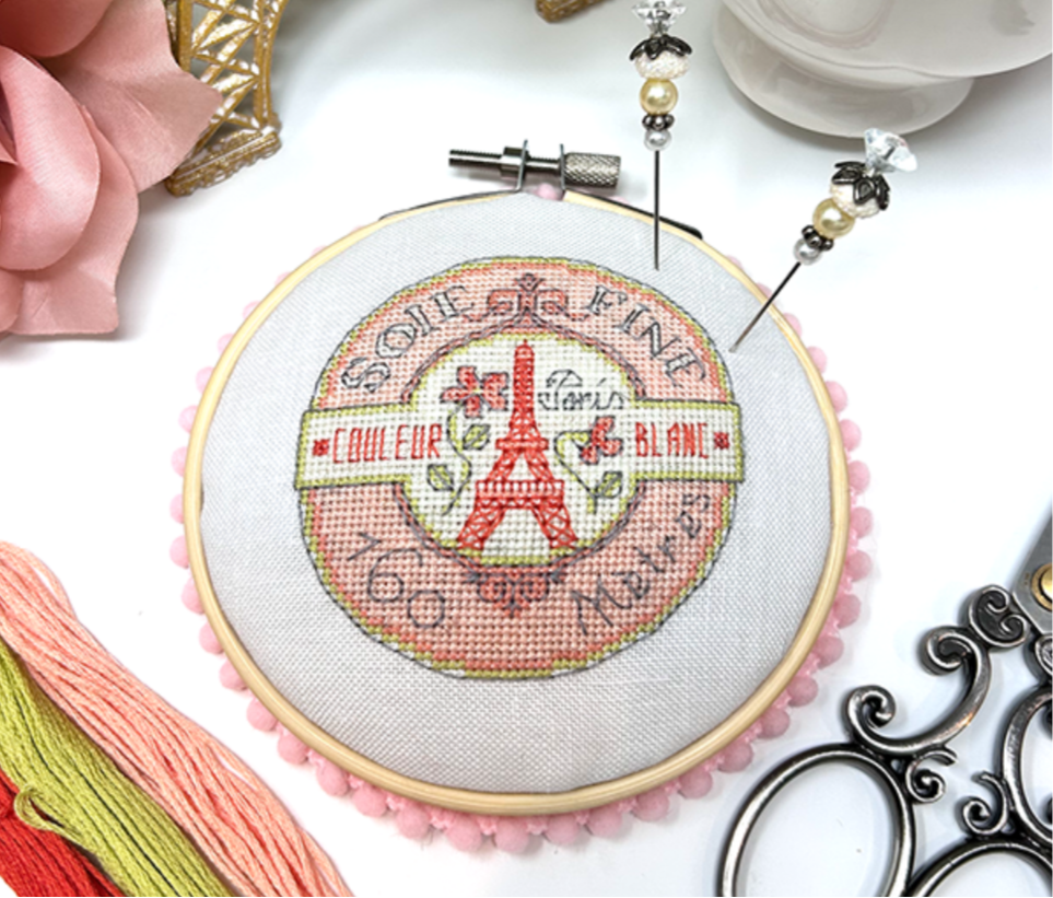 PREORDER Vintage Paris Pin Cushion - Tiny Modernist - Cross Stitch Pattern, Needlecraft Patterns, The Crafty Grimalkin - A Cross Stitch Store