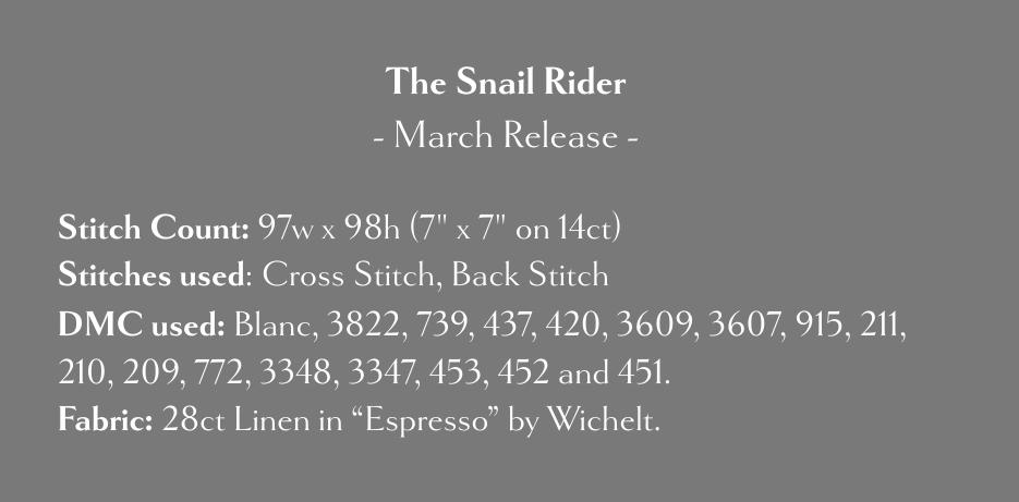 PREORDER The Snail Rider - Tiny Modernist - Cross Stitch Pattern, Needlecraft Patterns, The Crafty Grimalkin - A Cross Stitch Store