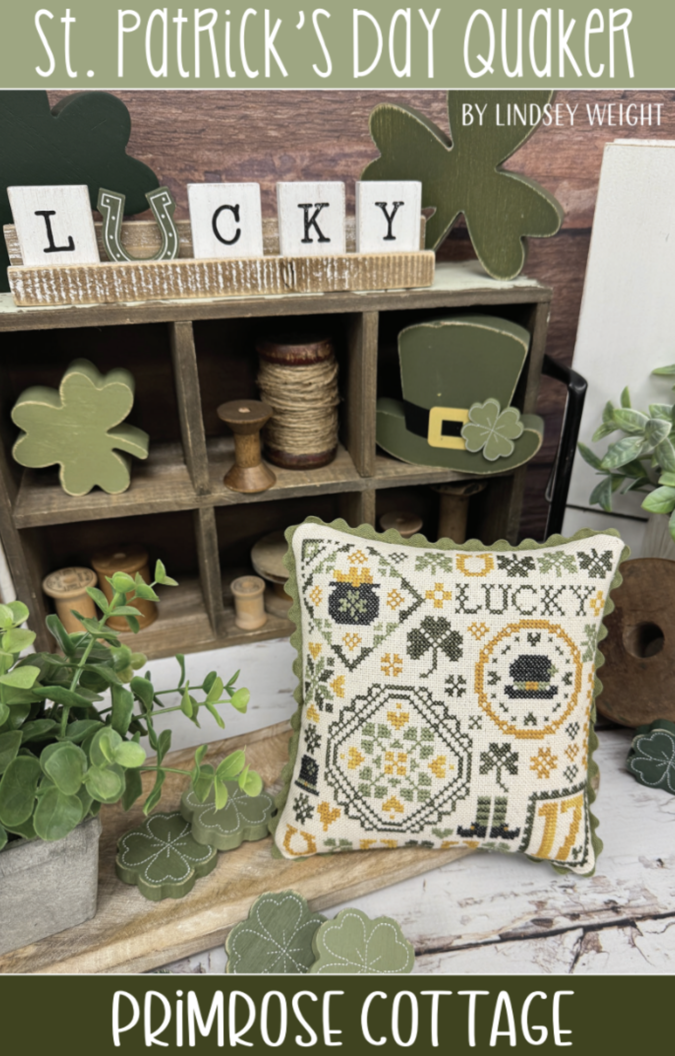 PREORDER St. Patrick's Day Quaker - Primrose Cottage - Cross Stitch Pattern, Needlecraft Patterns, The Crafty Grimalkin - A Cross Stitch Store